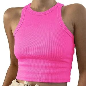 Pink High Neck Tank Top